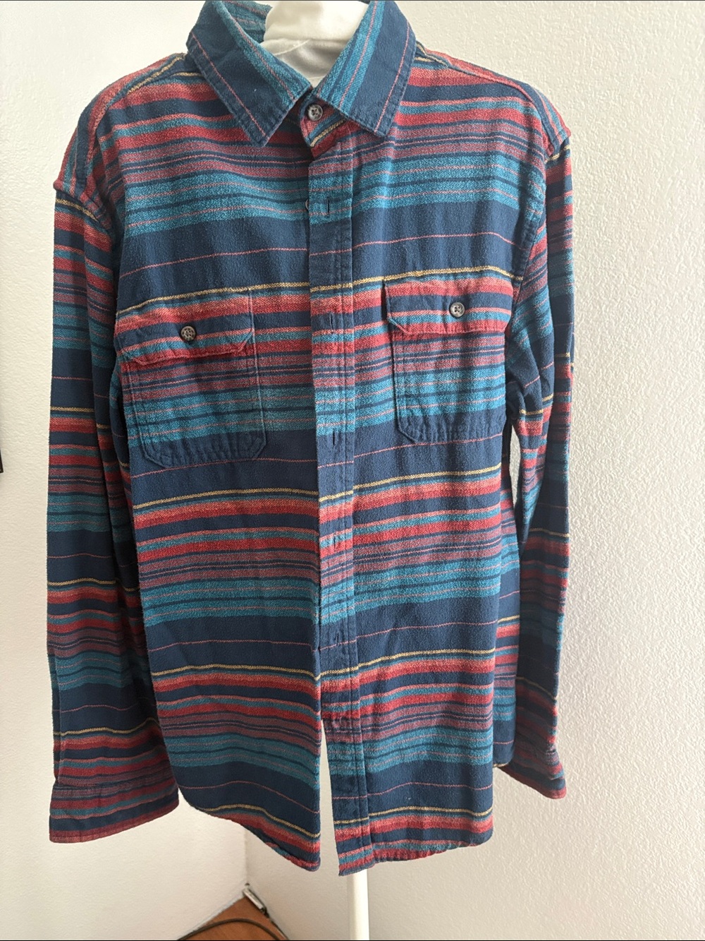 Goodfellow & Co Striped Button-Up Jacket in Navy, Teal & Red